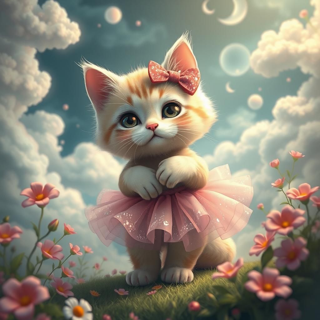 Magical Kawaii Kitty in Dreamlike Wonderland