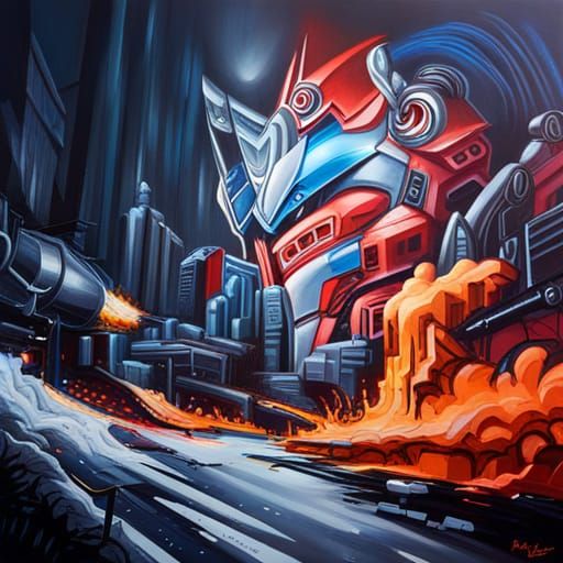highly detailed transformers and  sci-fi characters battling...