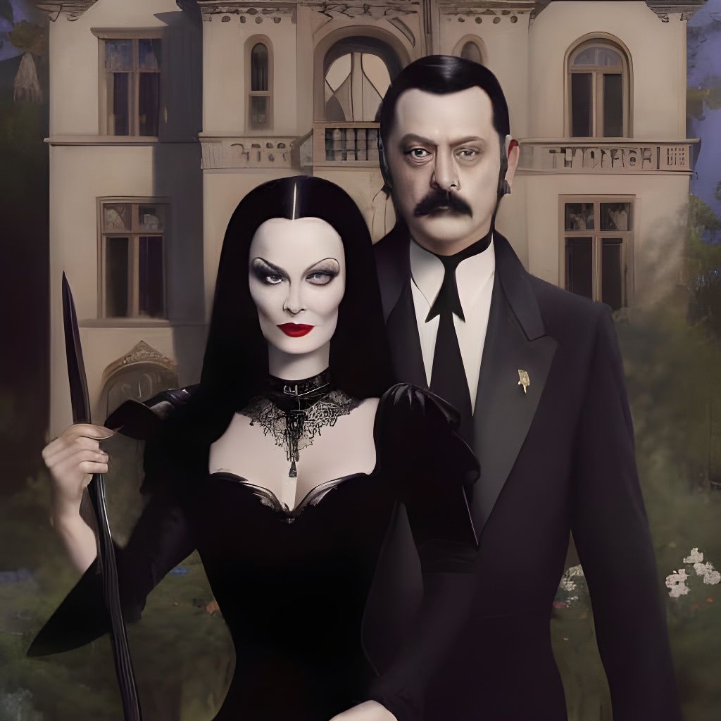 Reimagined American Gothic (Morticia and Gomez Addams, original gothic)