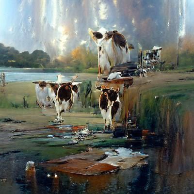 Cows in Field: Oil Painting by Gurney