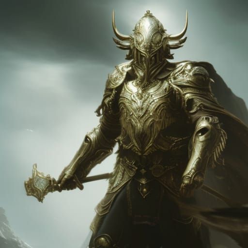 Dark Fantasy Warrior with Gold Armor and Green Aura