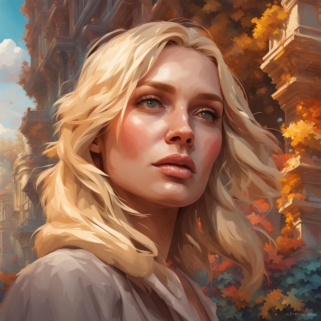 Puzzle Landscape Blonde Woman: Hyperdetailed Portrait