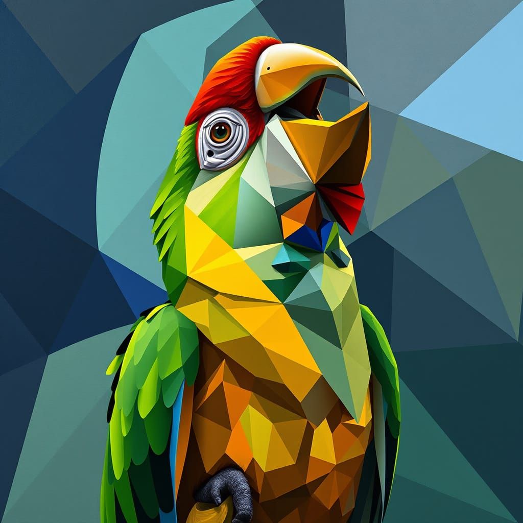 Singing Parrot in Neo-Cubist Geometric Art