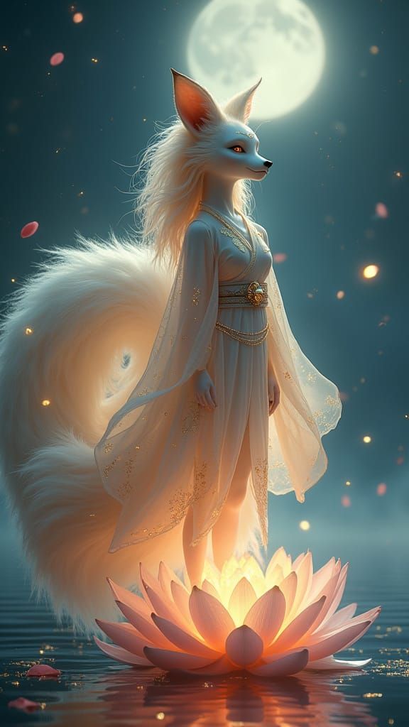 Majestic Nine-Tailed Kitsune in Ethereal Beauty