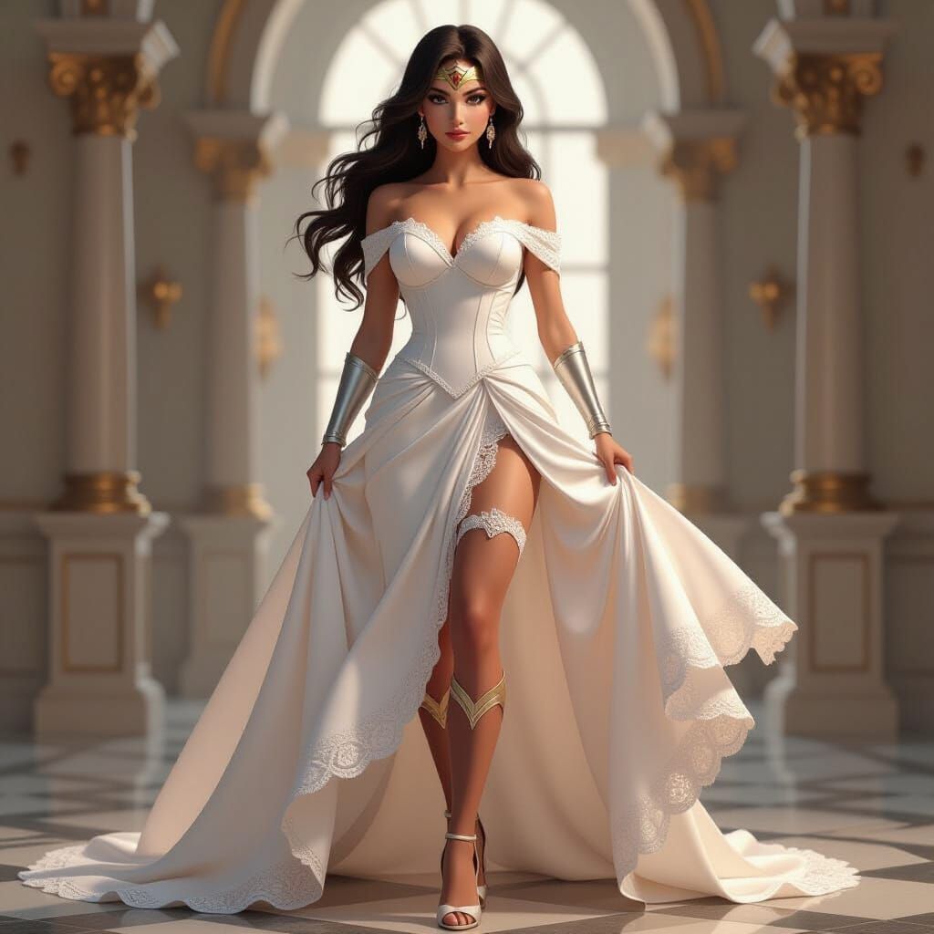 Wonder Woman in White Lace Wedding Dress