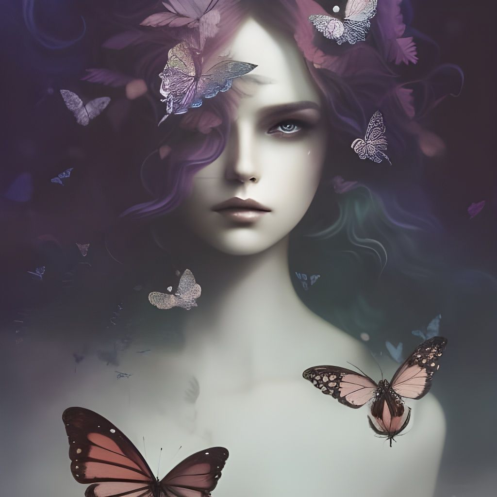 Fairy Girl Surrounded by Butterflies: Surreal Collage Art