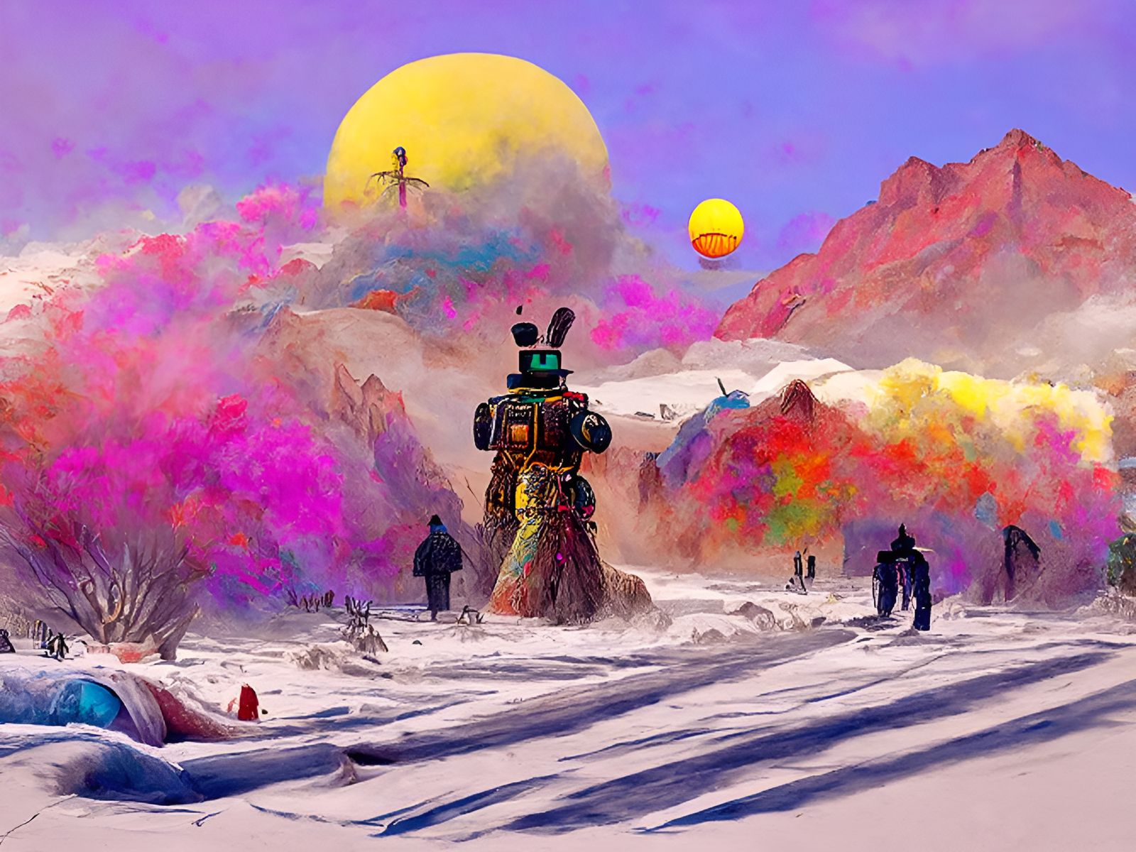 Robot in Desert Blizzard: Colorful Pointillism