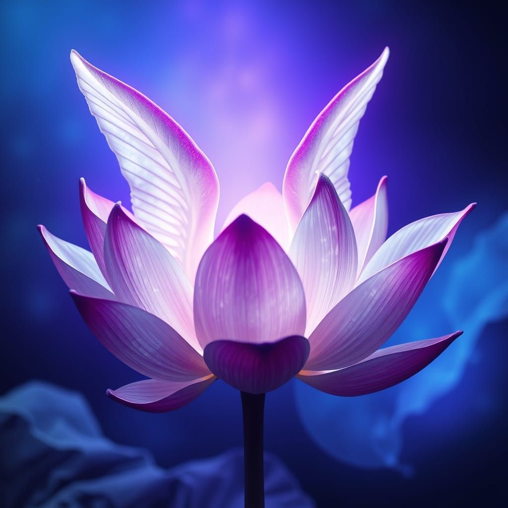 Majestic Lotus Flower with Angelic Wings in Ethereal Purple ...