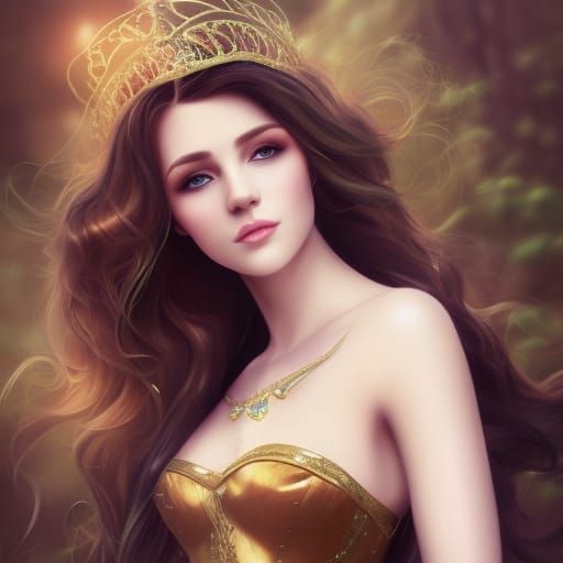 Beautiful Brunette Portrait with Emerald Tiara, Art Nouveau ...