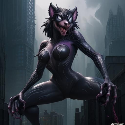Spider-Gwen Venom Werewolf Towers Over City