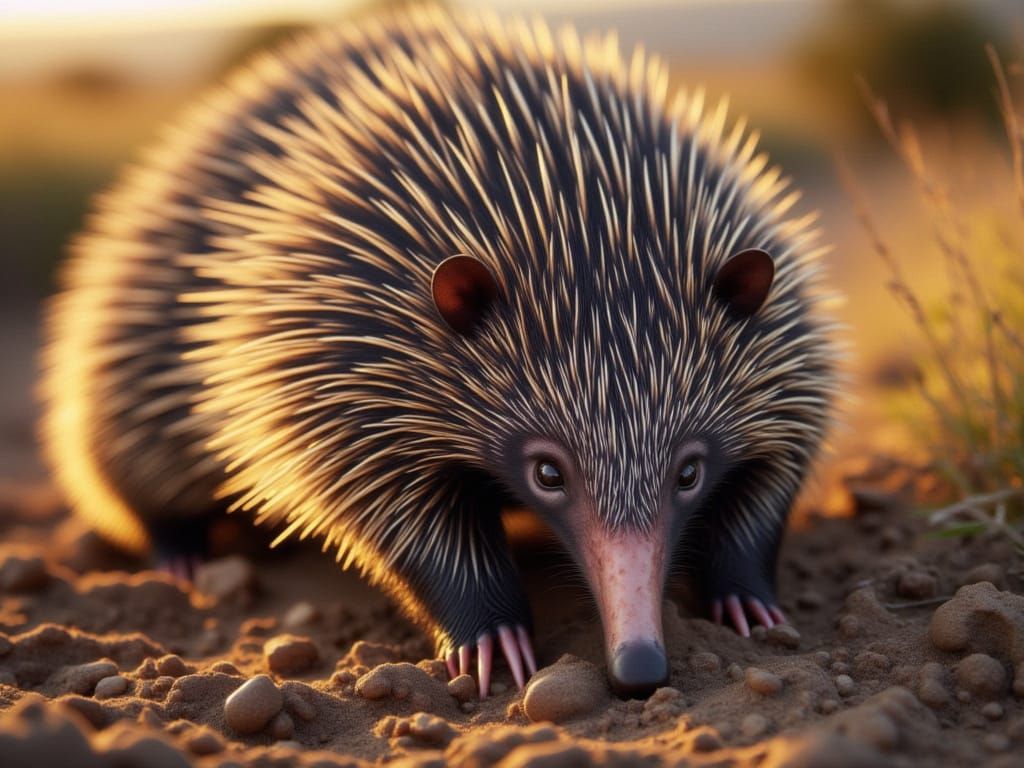 Hairy Armadillo Foraging at Dawn in Patagonian Grassland