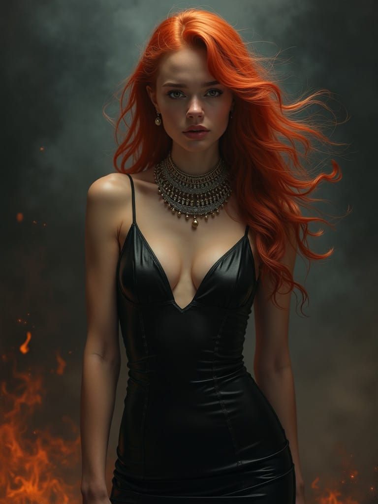 Ethereal Red-Haired Beauty in Dramatic, Moody Splendor