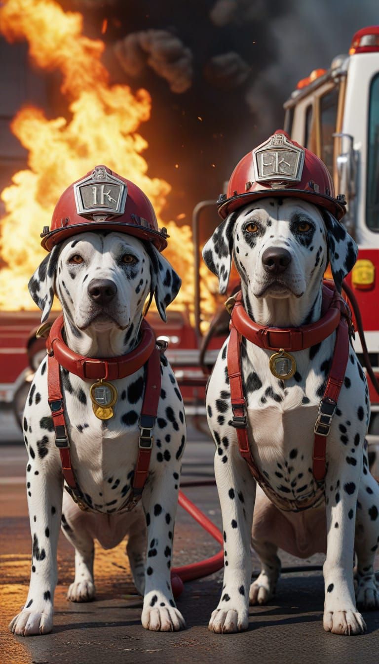 Dalmatian Heroes Battle Blazing Inferno in Anime-Style