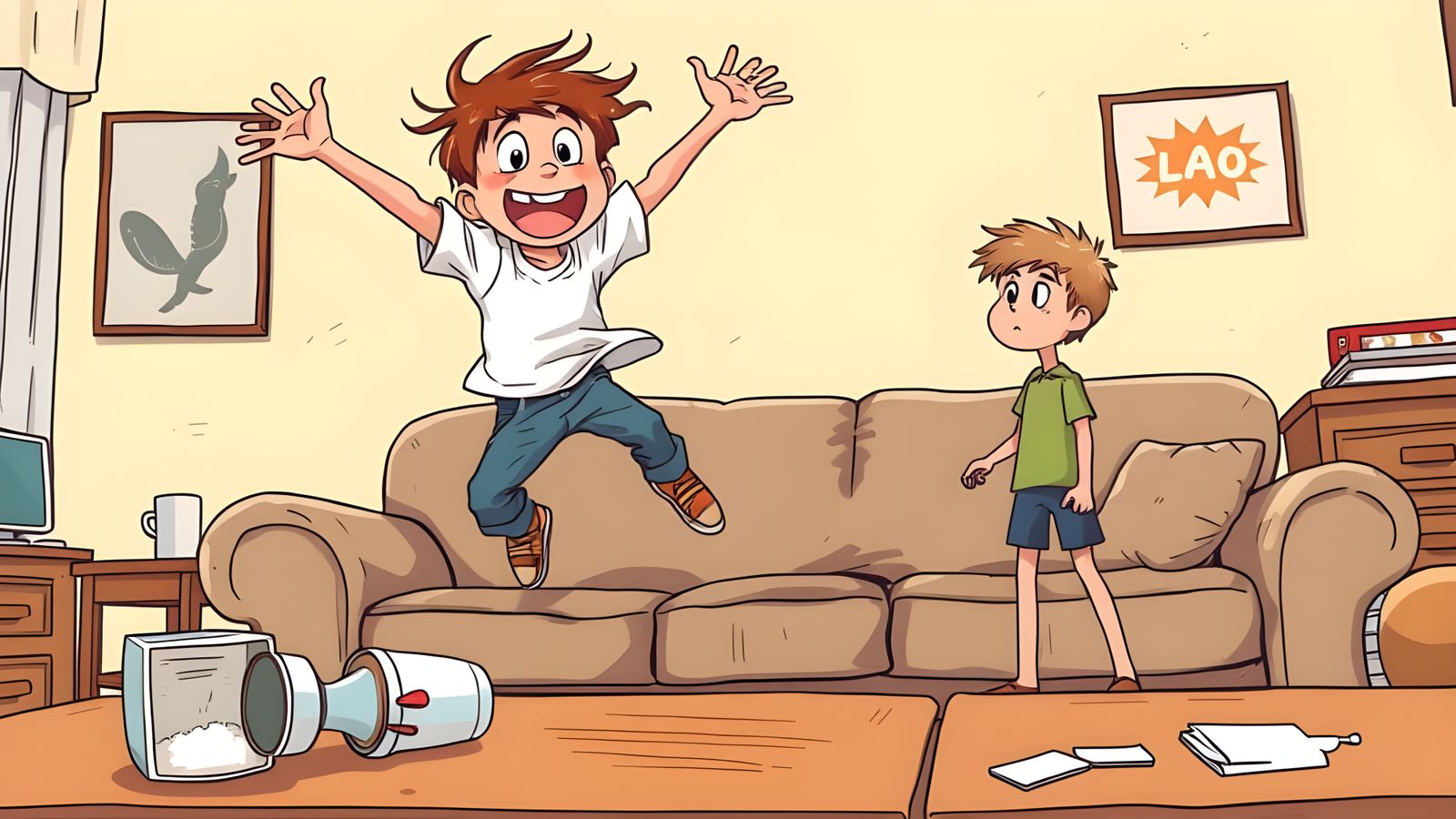 Exuberant 10-Year-Old in Mid-Air Chaos