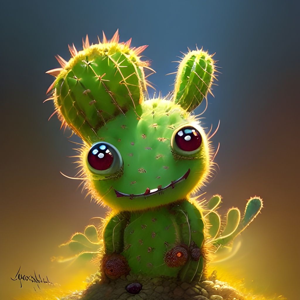 Cute Cactus Character Art in Comic Style