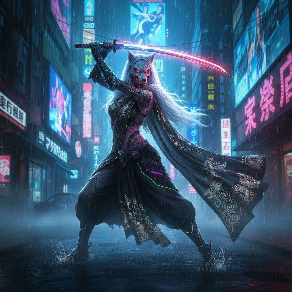 Cyberpunk Samurai: Goth Werewolf in Neo-Tokyo