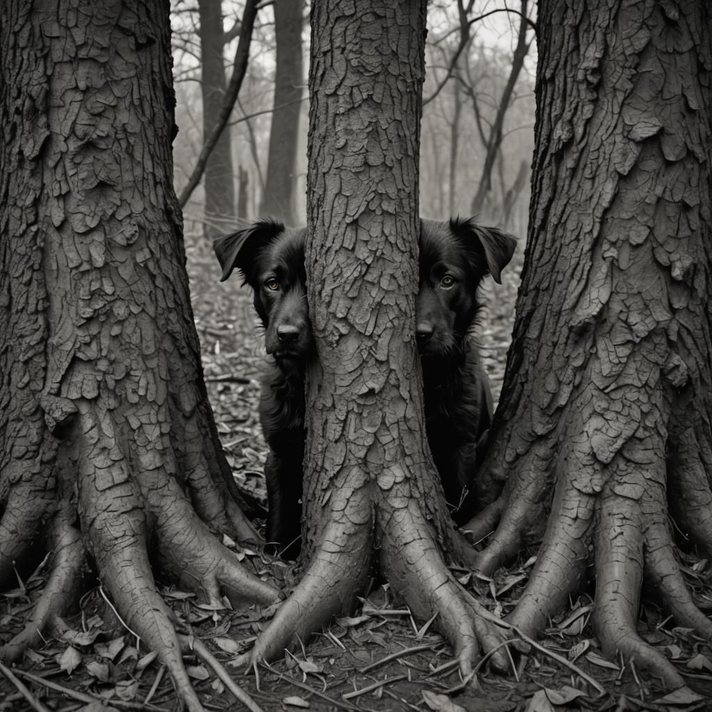 A Lonely Dog Hides in the Shadows