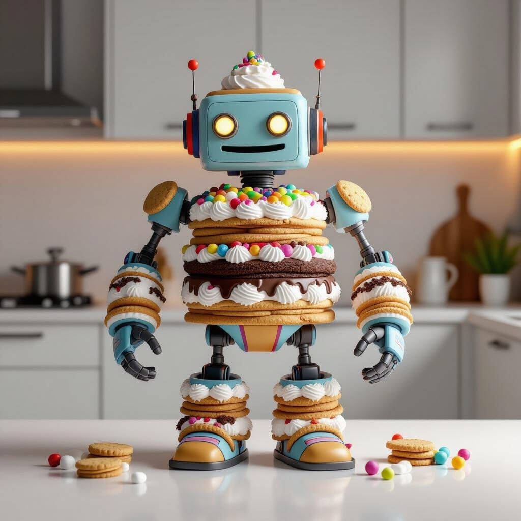 Whimsical Dessert Robot in 3D Rendered Style