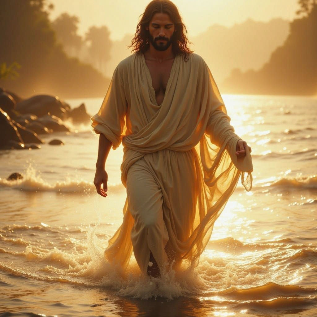 Jesus Walks on Water in Hyperrealistic Portrait