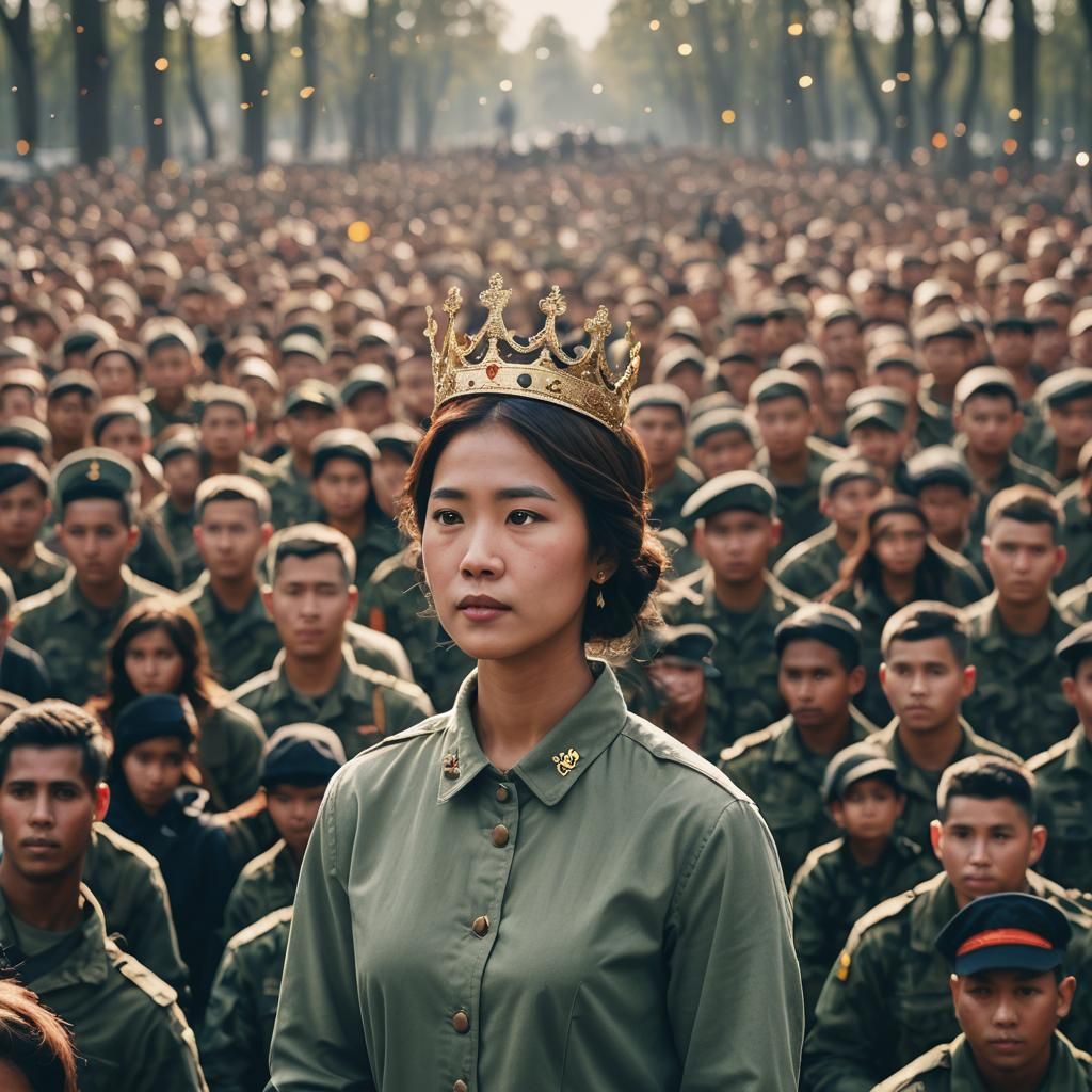 Crowned Woman Leading Army: Professional Photography