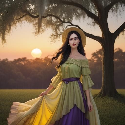 Southern Belle Portrait in Pre-Raphaelite Watercolor Style