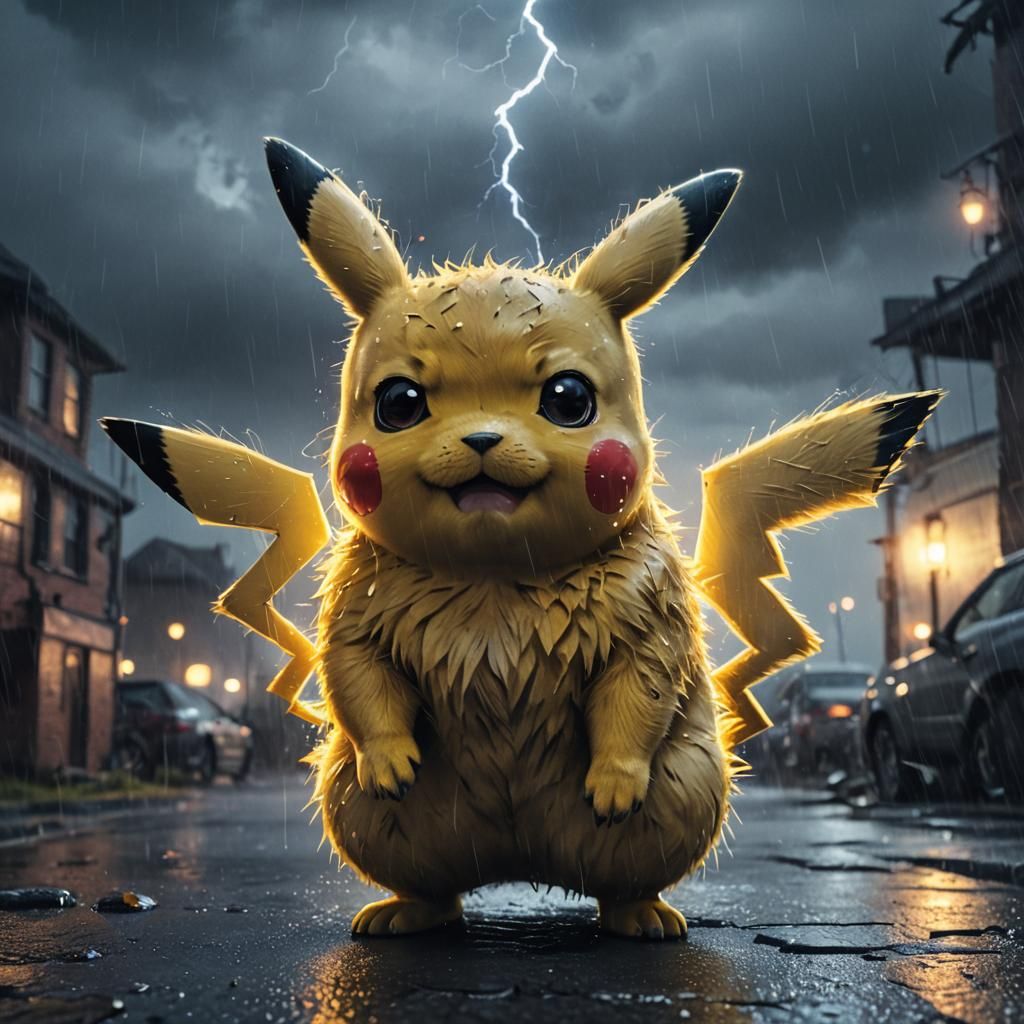 Injured Pikachu in Halloween Storm: Fantasy Concept Art