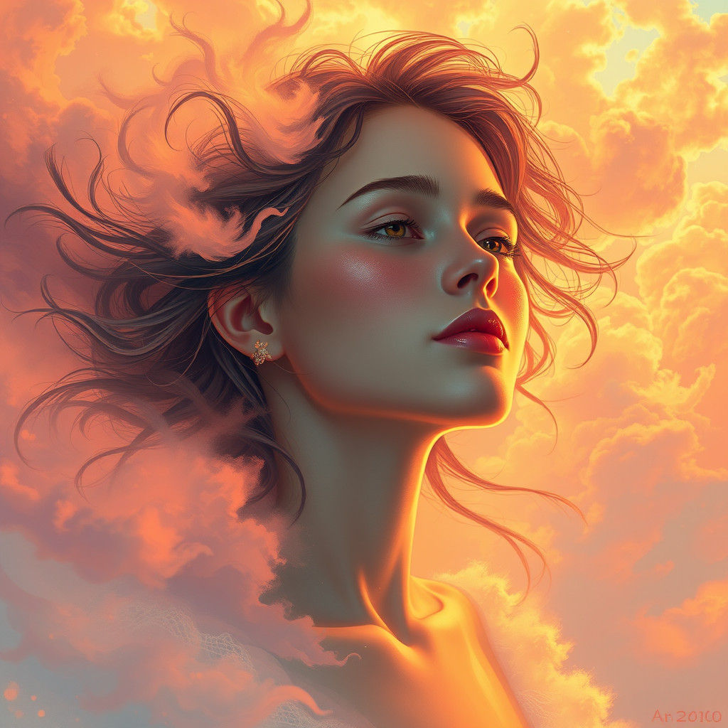 Ethereal Woman Surrounded by Iridescent Light