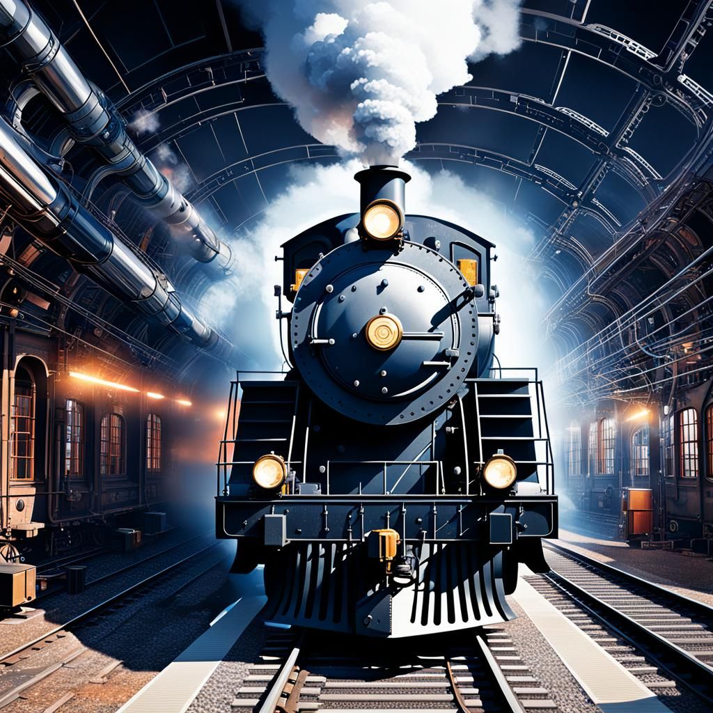 Steam Locomotive in Cyberpunk Style