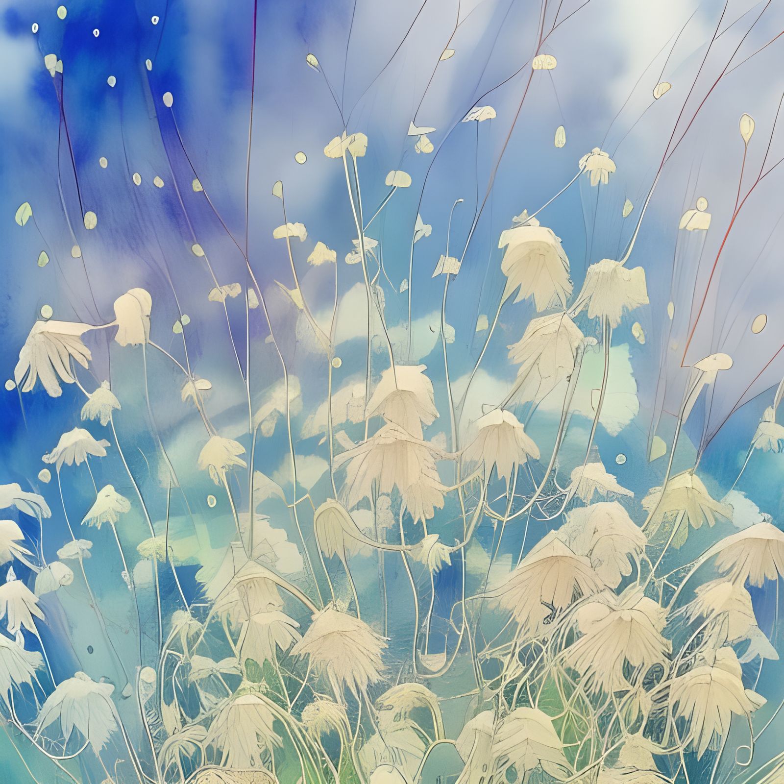 White Wildflower Field at Sunrise: Watercolor Art