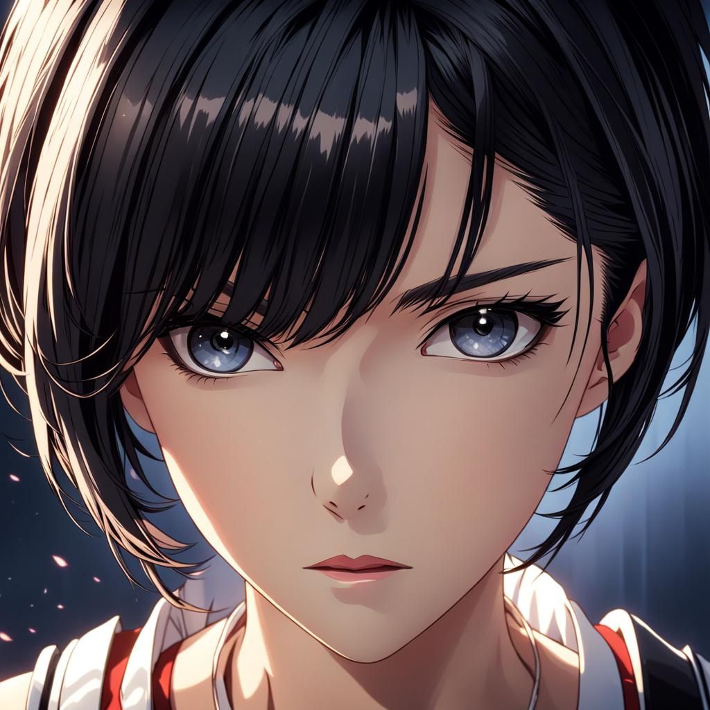Anime Style Portrait of a Short-Haired Woman