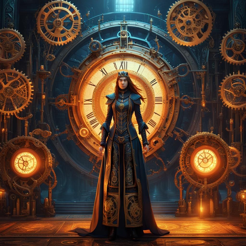 Steampunk Wizard in Mystical Clockwork Chamber
