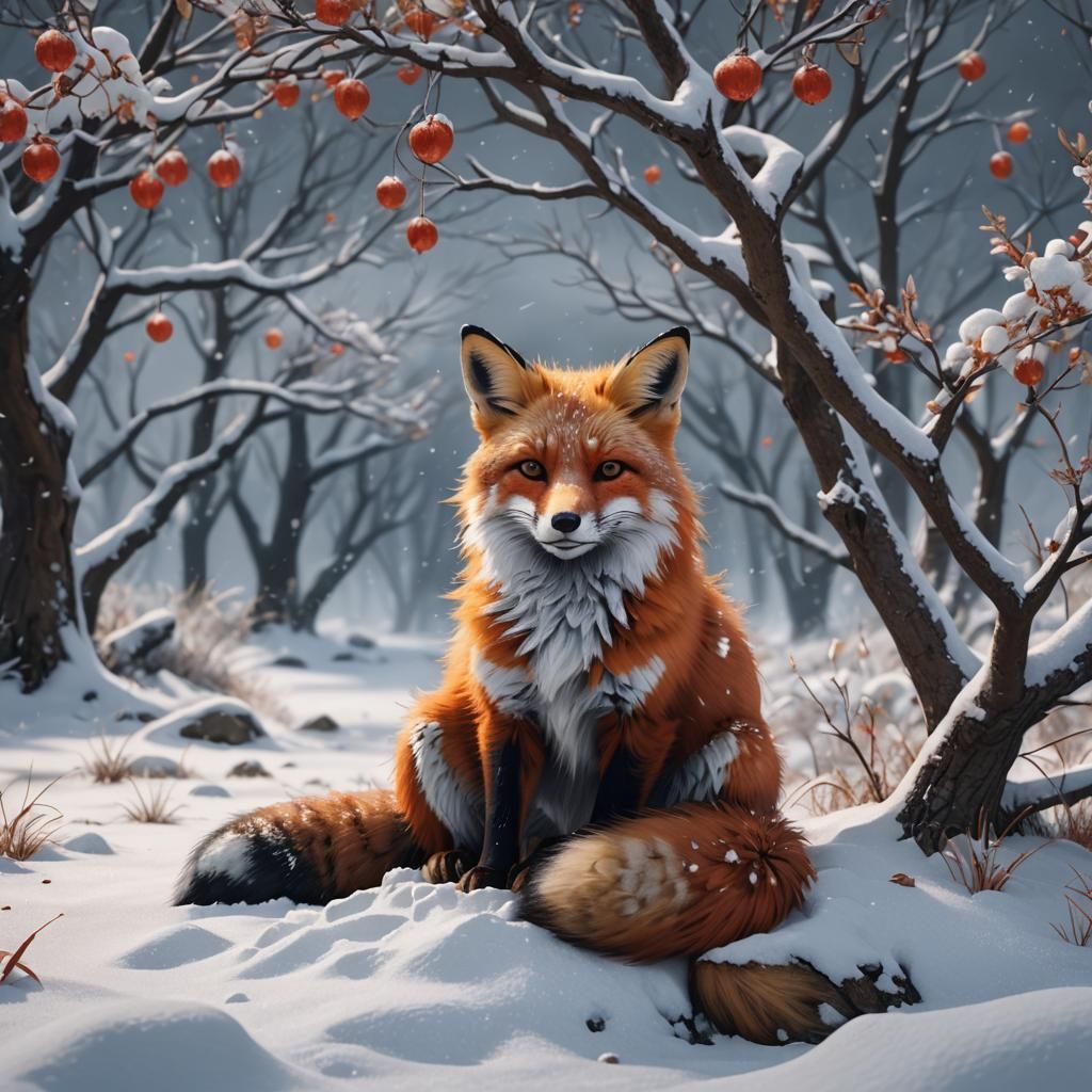 Red Fox in Snowy Winter Scene