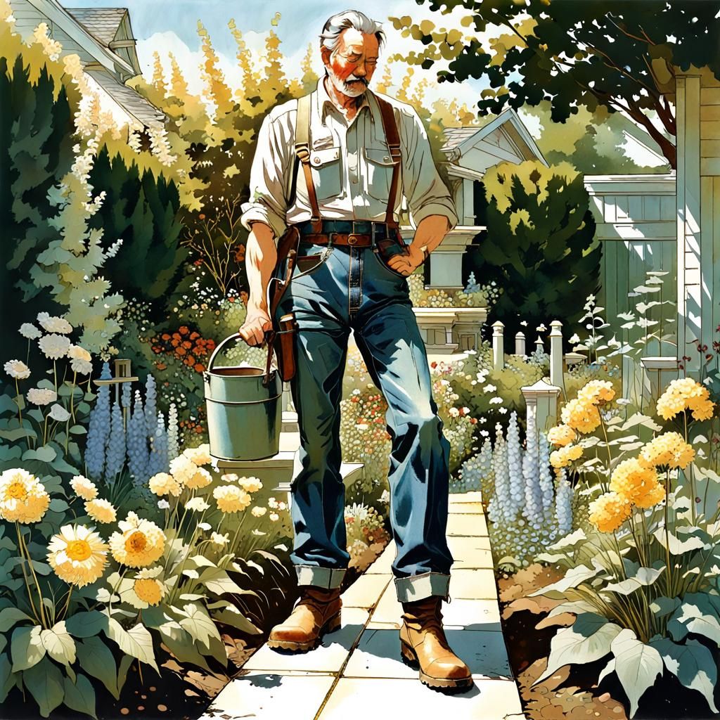 Pastoral Garden Scene in Illustration Style