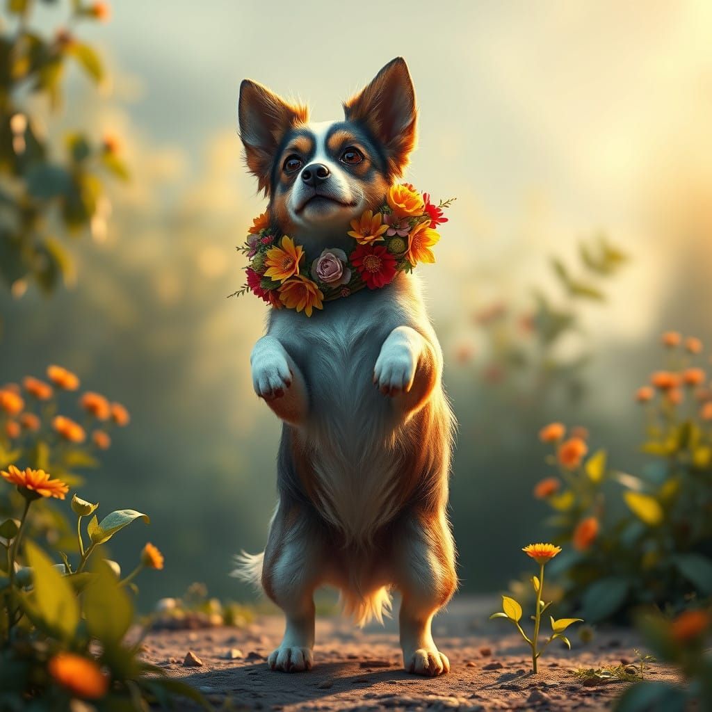Whimsical Canine Fantasy in Vibrant Florals