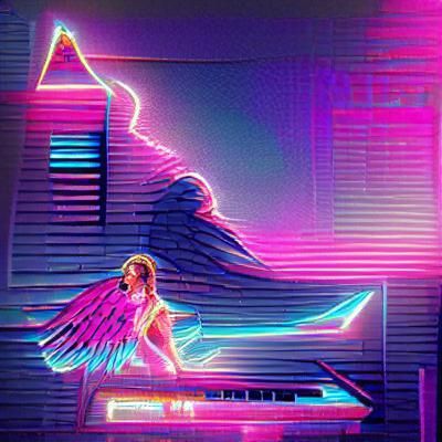 Synthwave Angel with Neon Retro Style