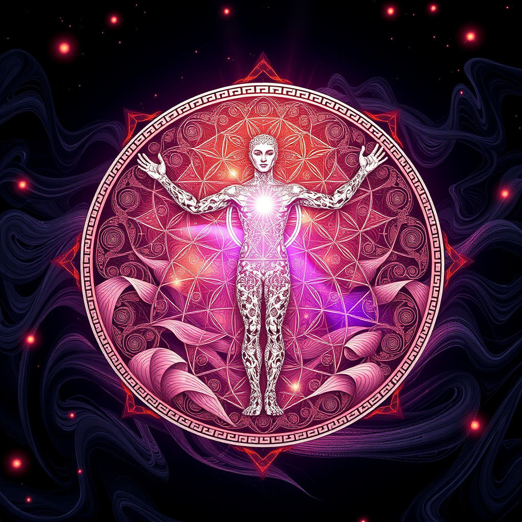 Vitruvian Man with Zentangle in Fractal Astral Light