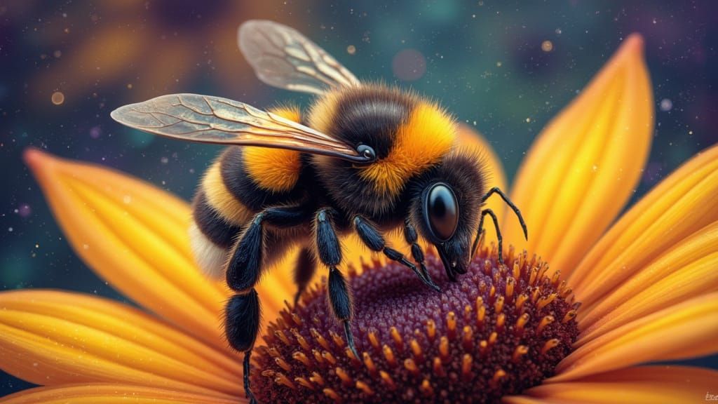 Macro View of Sleeping Bumblebee in Hyperrealistic Style