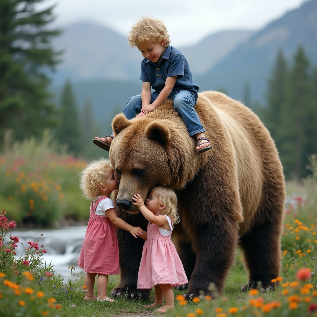 A Happy Family Scene with a Gentle Giant