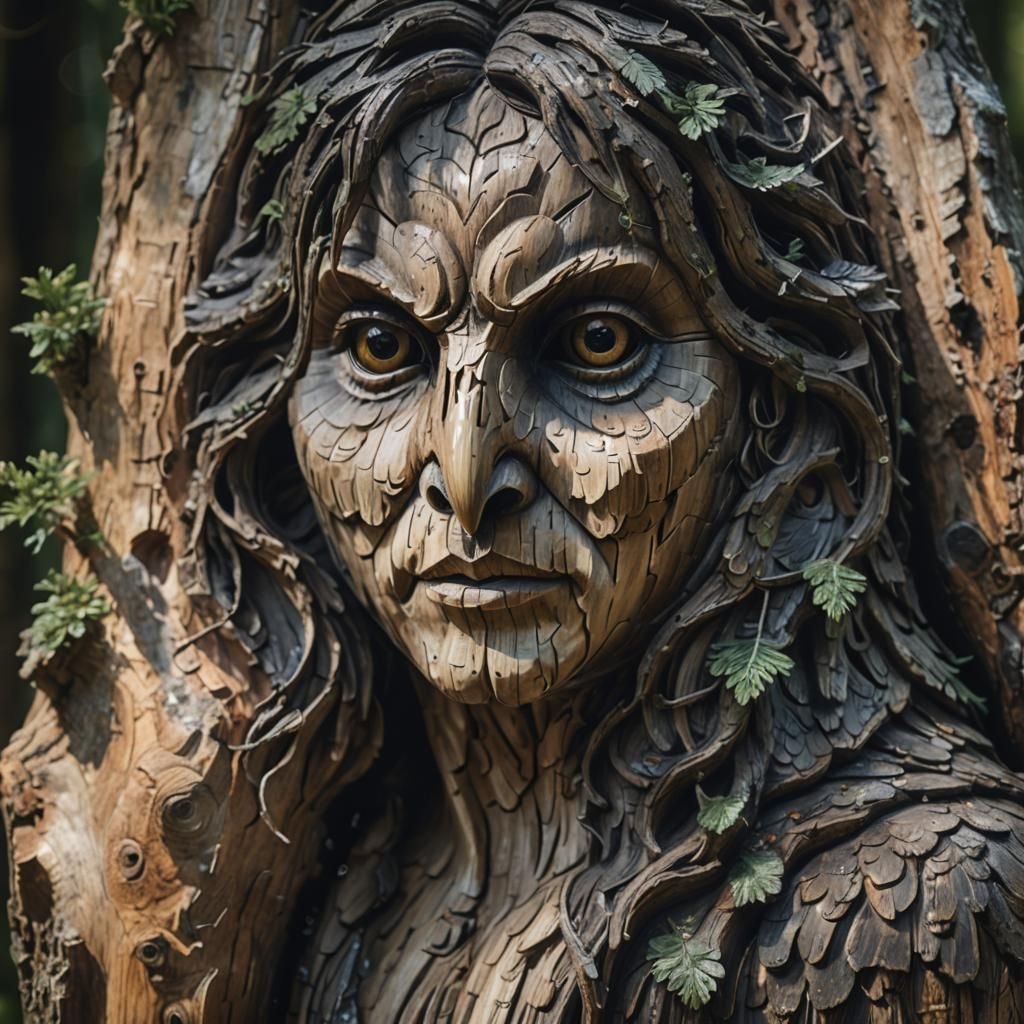 Detailed Wood Owl Carving in Natural Light