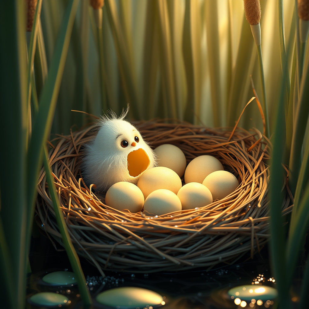 Joyful Hatchling Moment in Cozy Pixar-Style Nest