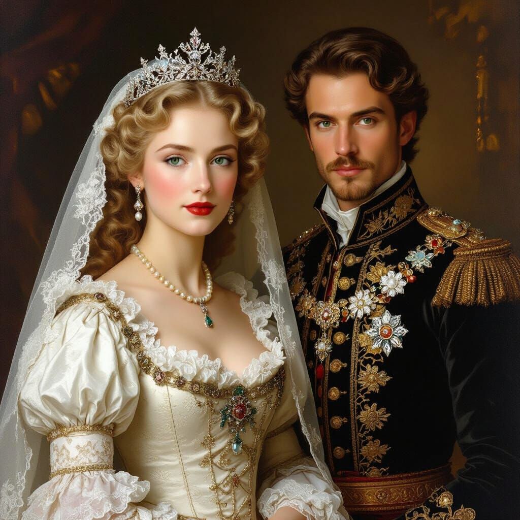 Royal Couple in Baroque Portrait, in the Style of Rembrandt