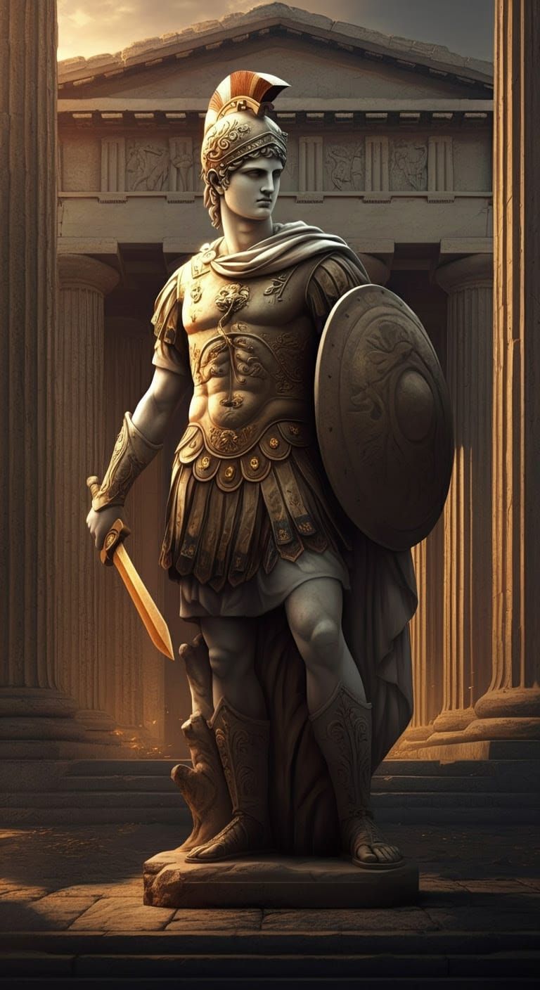 Ancient Roman Warrior in Opulent Temple Setting