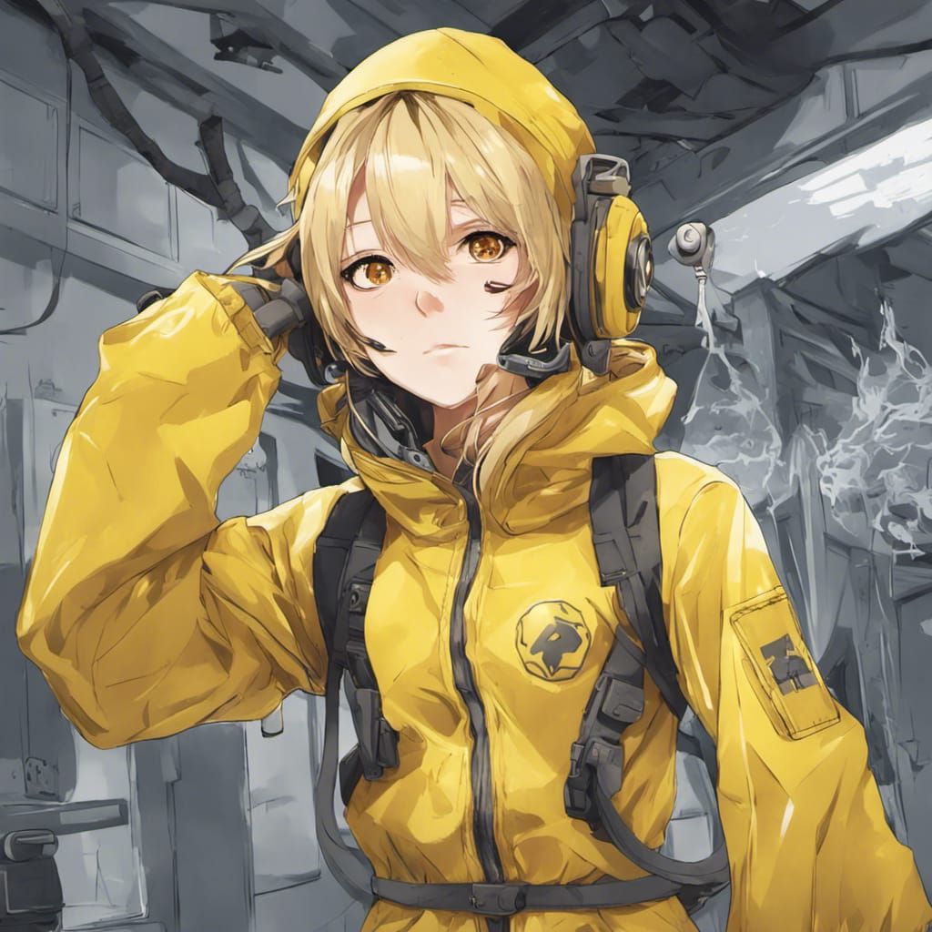 Blonde Girl in Hazmat Suit: Anime Style