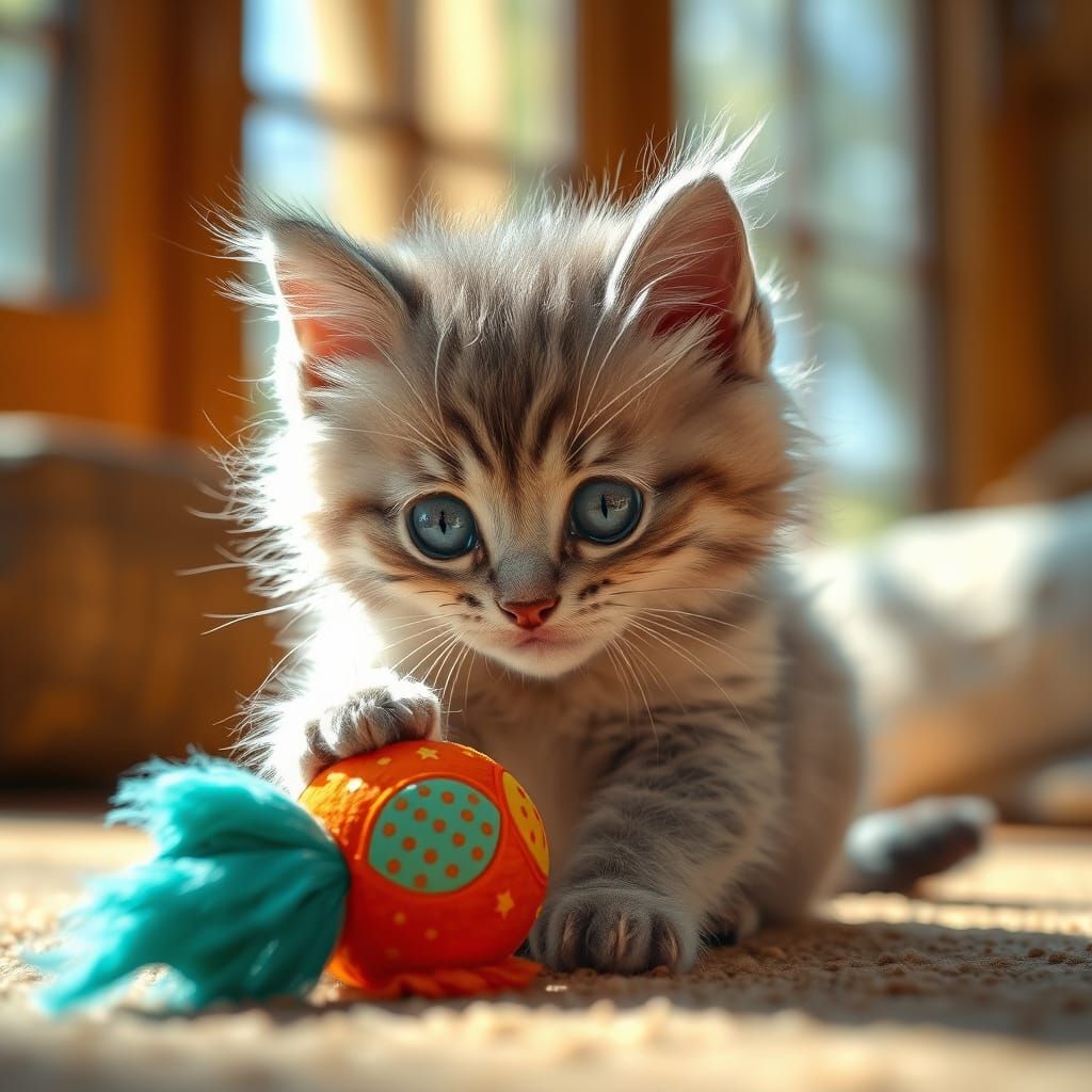 Cozy Kitten Playtime in Warm, Sunny Realism