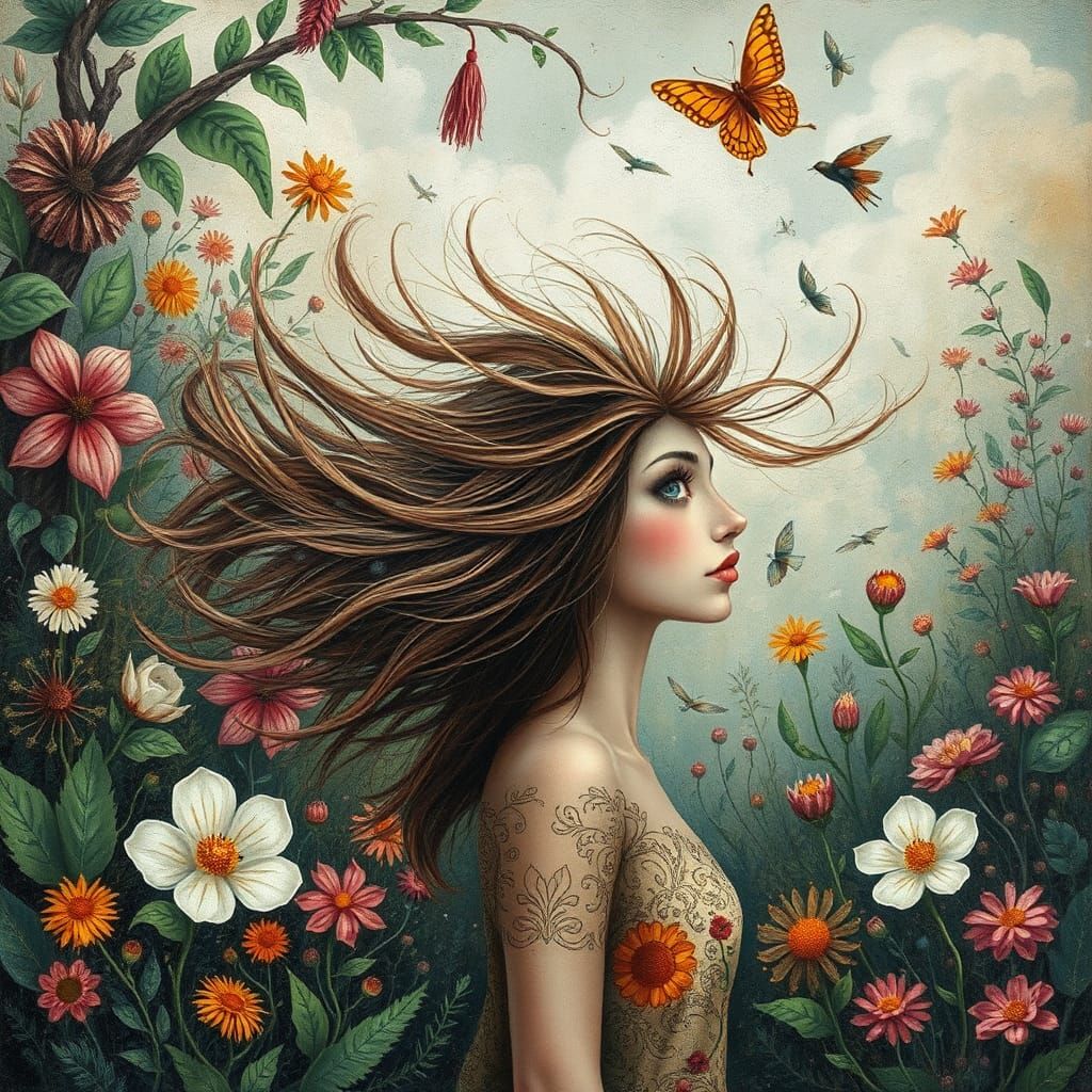 Hair blowing in the wind