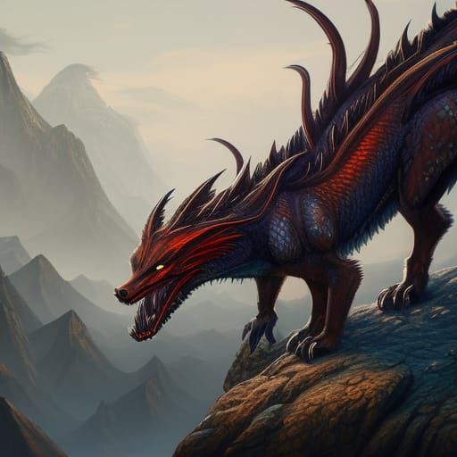 Wolf Dragon in Detailed Matte Painting Style