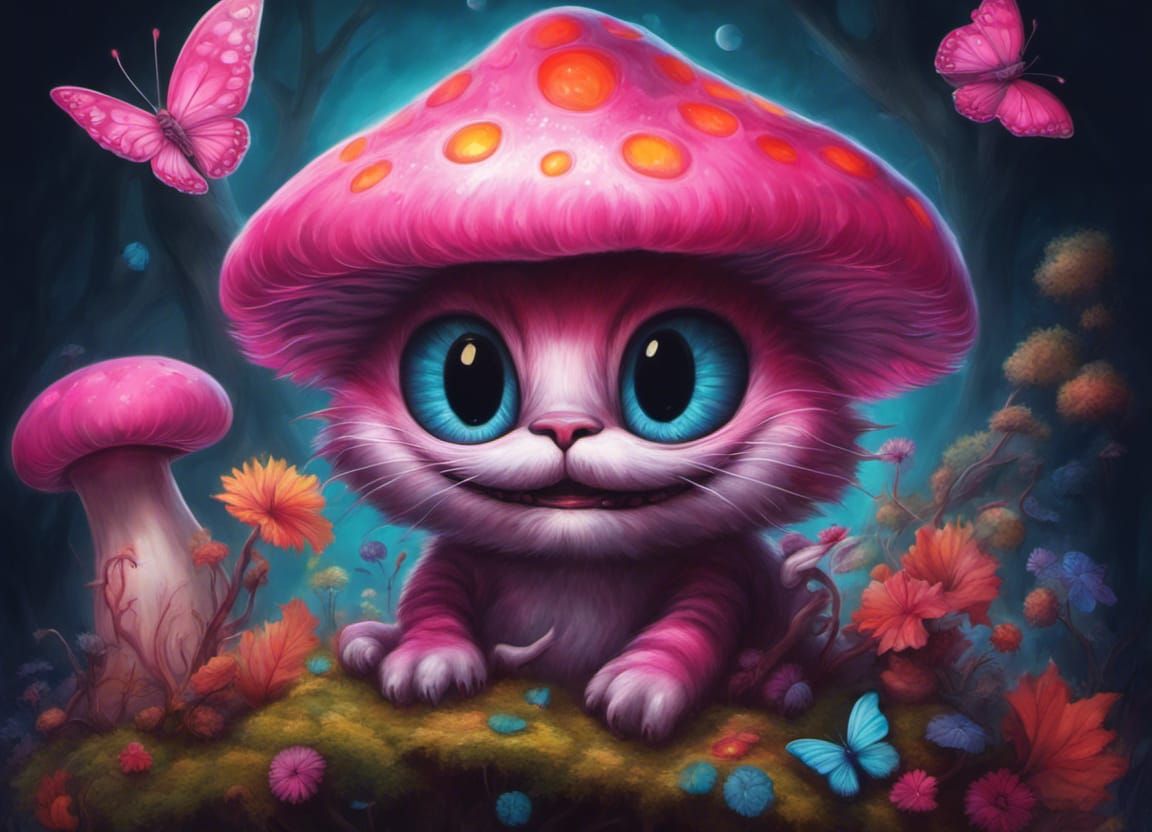 Airbrush Painting: Cheshire Cat on Psychedelic Mushroom