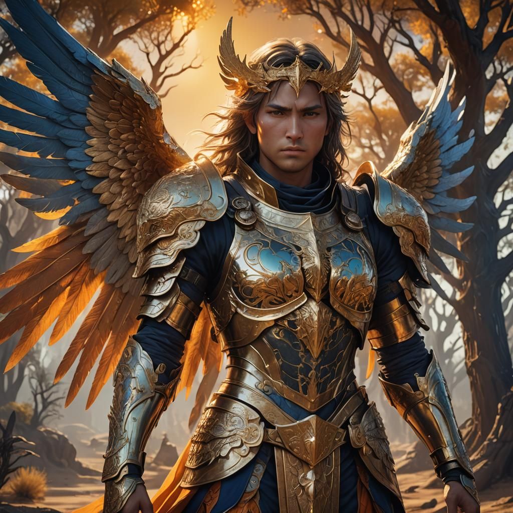 Ancient Angel in Desert Sunset, Fantasy Art