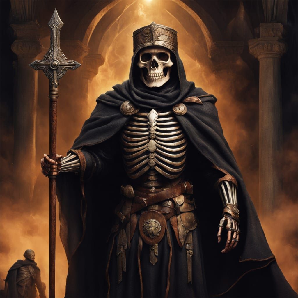Skeleton Warrior in Armor: Cinematic Tarot Card