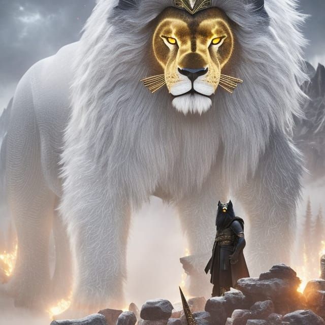 Golden Lightning Lion God in Ancient Forest